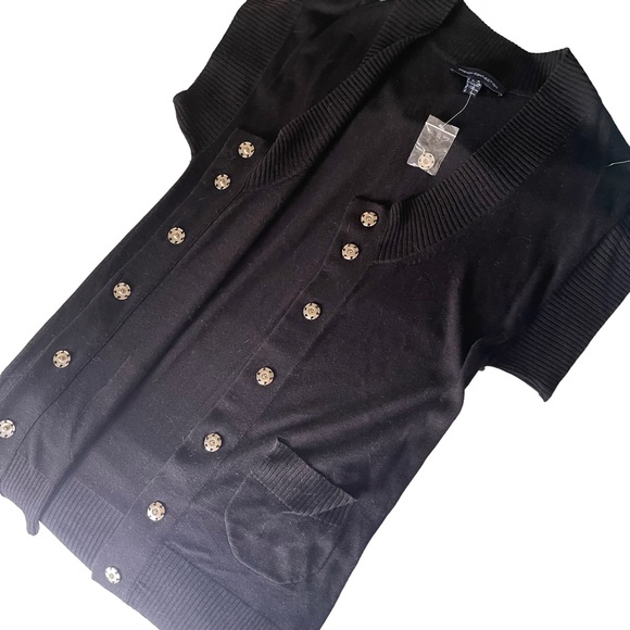 French Connection Black Short Sleeve Snap-front Sweater w Pockets Size Small - Picture 2 of 16